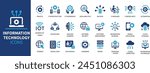 Information Technology icon set. Containing cloud computing, IT manager, big data, data analytics, internet, network security and more. Solid vector icons ....
