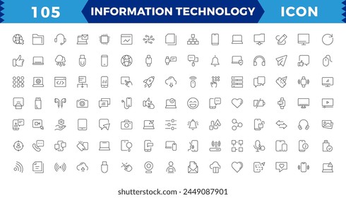 Information Technology icon set. Containing cloud computing, IT manager, big data, data analytics, internet, network security and more. Solid vector icons collection.
