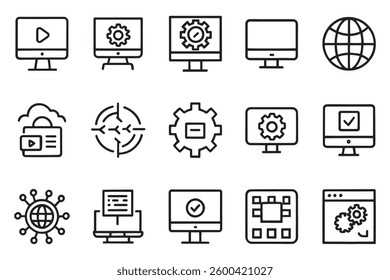 
Information Technology icon set editable stroke outline isolated flat vector illustration on white background.
