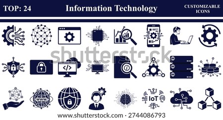 Information Technology Icon Set featuring 24 essential IT, computing, and digital technology symbols for professional use.