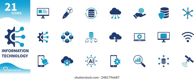 Information technology icon. Set of icons for cloud computing, data, artificial intelligence, blockchain,...