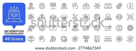 Information technology icon set. IT icons in line style. Editable web icons server, software, network, computing, internet, data, web design, computer, website and technology. Vector illustration.