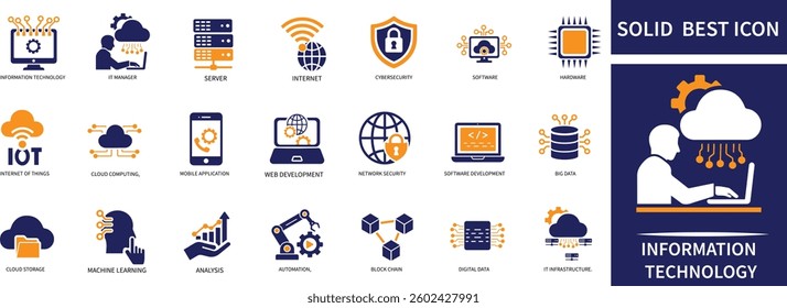 Information Technology icon set loud computing, IT manager, big data, data analytics, best Quality icons.