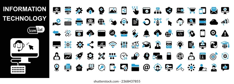 Information technology icon set with IT network system, global internet, data center, communication .Vector illustration
