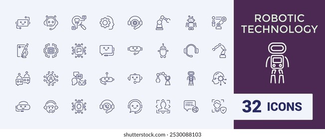 Information Technology icon set. Robotic technology icons collection. Set of Digital technology and Artificial Intelligence. Outline icons collection. Vector illustration
