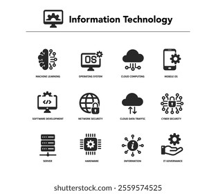 Information Technology icon set stock illustration