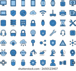 Information Technology icon set. Thin line editable stroke icons for IT, technology, systems, software, networks, cybersecurity, data analytics, AI and cloud computing, TV, etc