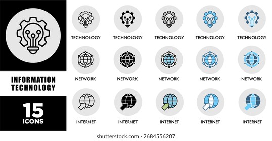 Conjunto de iconos de TECNOLOGÍA de INFORMACIÓN con varios estilos y colores de rendimiento de sostenibilidad corporativa para el control de inversiones