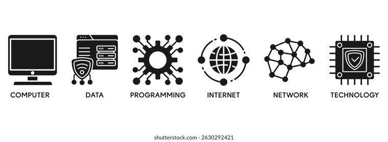 Information technology icon set vector illustration concept relate to computer, data, programming, database, internet, network, and technology