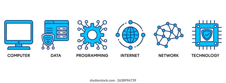 Information technology icon set vector illustration concept relate to computer, data, programming, database, internet, network, and technology