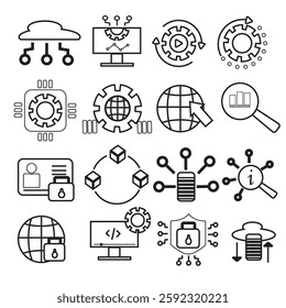 Information Technology icons collection. Contains cloud computing, IT manager, big data, data analysis, internet, network security and more. Solid vector