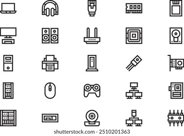 A coleção de ícones da tecnologia da informação é uma ilustração vetorial com traçado editável.