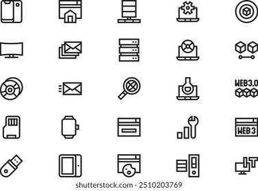 La colección de iconos de tecnología de la información es una Ilustración vectorial con trazo editable.