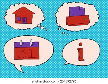 Information technology icons in dialog bubbles over blue