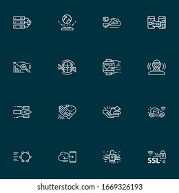 Information technology icons line style set with hologram projection, cloud computing, autonomous car and other connection elements. Isolated vector illustration information technology icons.