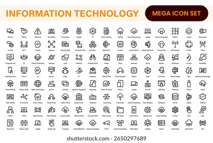 Information technology icons set. Set of It technology icons. Industry concept factory of the future. Technology progress. Big UI icon set in a flat design. Thin outline icons