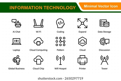 Information technology icons set. Set of It technology icons. Industry concept factory of the future. Technology progress. Big UI icon set in a flat design. Thin outline icons