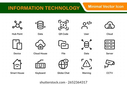Conjunto de iconos de tecnología de la información. Conjunto de iconos de tecnología de TI. Concepto de la industria de la fábrica del futuro. progreso de la Tecnología. Icono grande de la interfaz de usuario establecido en un diseño plano. Iconos de contorno delgado