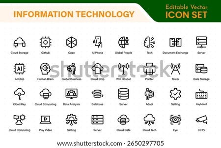 Information technology icons set. Set of It technology icons. Industry concept factory of the future. Technology progress. Big UI icon set in a flat design. Thin outline icons