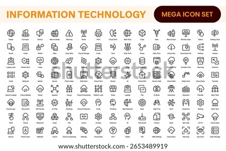 Information technology icons set. Set of It technology icons. Industry concept factory of the future. Technology progress. Big UI icon set in a flat design. Thin outline icons