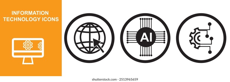 Conjunto de iconos de tecnología de la información. COLECCIÓN de icono de línea de TI. Ilustración vectorial.