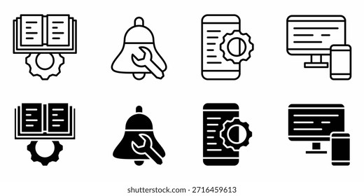 Information technology icons set in line and solid style