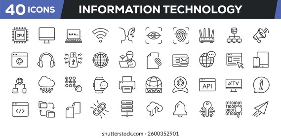 Information technology icons set. Web line icons collection related computer, device, internet, data. Perfect pixel vector illustration isolated on white background.