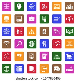 Information Technology Icons. White Flat Collection In Square. Vector Illustration.