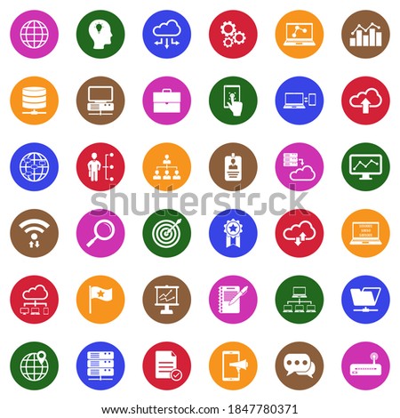 Information Technology Icons. White Flat Collection In Circle. Vector Illustration.