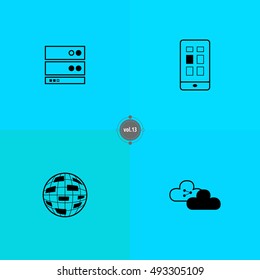 Information technology illustration. Elements of digital world. Internet things card. Black line pictograms for design. IT icons set. Online business banner. Computer symbols pattern. Server concept