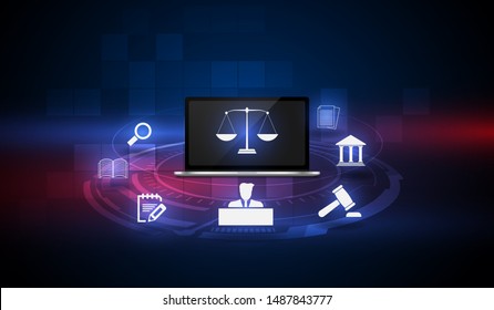 information technology internet digital justice law verdict case legal gavel wooden hammer crime court auction symbol. vector illusatration