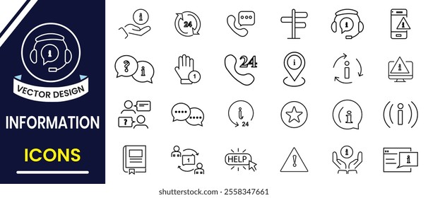 Information Technology line icon set. Information icon, vector set. Search information icon, customer help service, manual, rule, instruction line icon design. Vector illustrator.