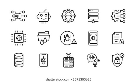Information technology line icon set. Cloud computing, big data, data analytics, IT network, internet, website, data, software, cloud, server icon collection. UI thin outline icon pack
