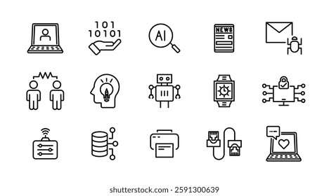 Information technology line icon set. Cloud computing, big data, data analytics, IT network, internet, website, data, software, cloud, server icon collection. UI thin outline icon pack