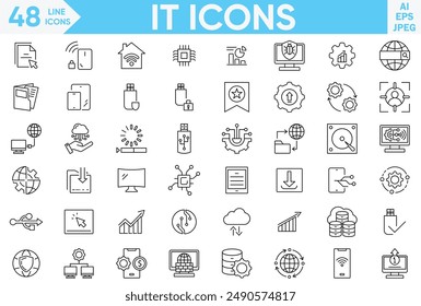 Information and Technology line icon vector illustration set
