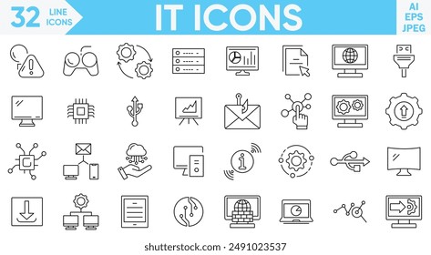 Information and Technology line icon vector illustration set