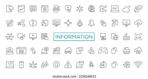 Information technology line icons collection. Big UI icon set in a flat design. Thin outline icons pack