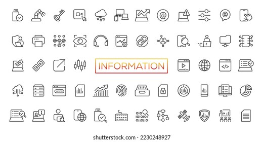 Information technology line icons collection. Big UI icon set in a flat design. Thin outline icons pack