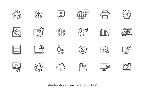 Colección de iconos de línea de tecnología de la información. Un gran icono de interfaz de usuario en un diseño plano. Paquete de iconos de contorno delgado. Ilustración del vector 
