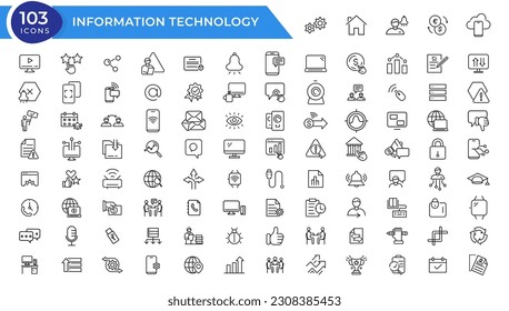 Information technology line icons collection. Big UI icon set in a flat design. Thin outline icons pack. Vector illustration 
