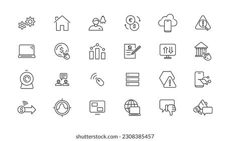 Colección de iconos de línea de tecnología de la información. Un gran icono de interfaz de usuario en un diseño plano. Paquete de iconos de contorno delgado. Ilustración del vector 
