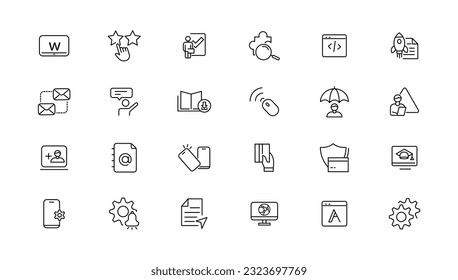 Information technology line icons collection. Big UI icon set in a flat design. Thin outline icons pack. Vector illustration.

