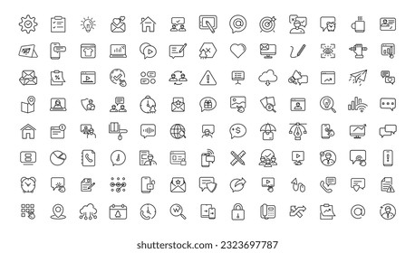 Colección de iconos de línea de tecnología de la información. Un gran icono de interfaz de usuario en un diseño plano. Paquete de iconos de contorno delgado. Ilustración vectorial.
