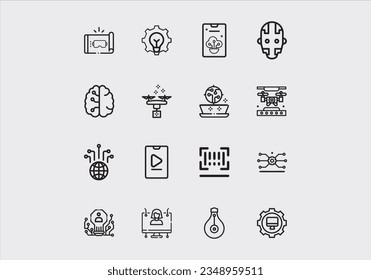 Sammlung von Symbolen für die Linie Informationstechnologie. Das große UI-Icon wird in einem flachen Design gesetzt. Paket mit den Symbolen der dünnen Umrisse. Vektorgrafik EPS10