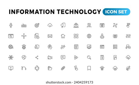 Information technology line icons collection. Big UI icon set in a flat design. Thin outline icons pack