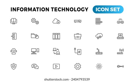 Information technology line icons collection. Big UI icon set in a flat design. Thin outline icons pack