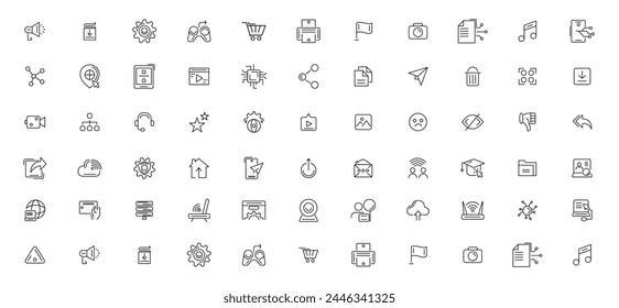 Informationstechnologie Linie Icons Kollektion. Geräte, Internet, Server, Daten, Netzwerksymbole. Benutzeroberfläche-Symbolsatz. Rechenzentrum, Website, Social Media, SEO Business, E-Commerce, Support, Computer