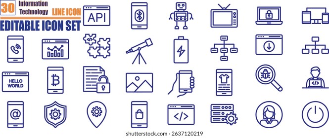 Information technology line icons collection. IT network, data, internet, website. Vector Illustration, editable stroke