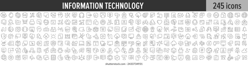 Information Technology linear icon collection. Big set of 245 Information Technology icons. Thin line icons collection. Vector illustration