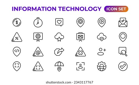 Sammlung linearer Symbole der Informationstechnologie.Rahmensymbol

